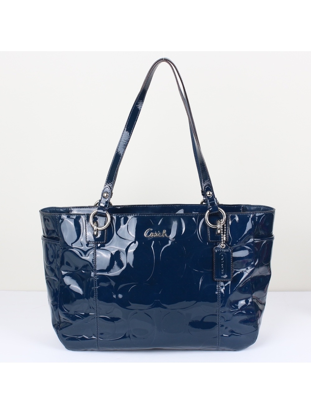 Coach F17729 Navy Blue Gallery Patent Leather Signature C East West Tote Bag